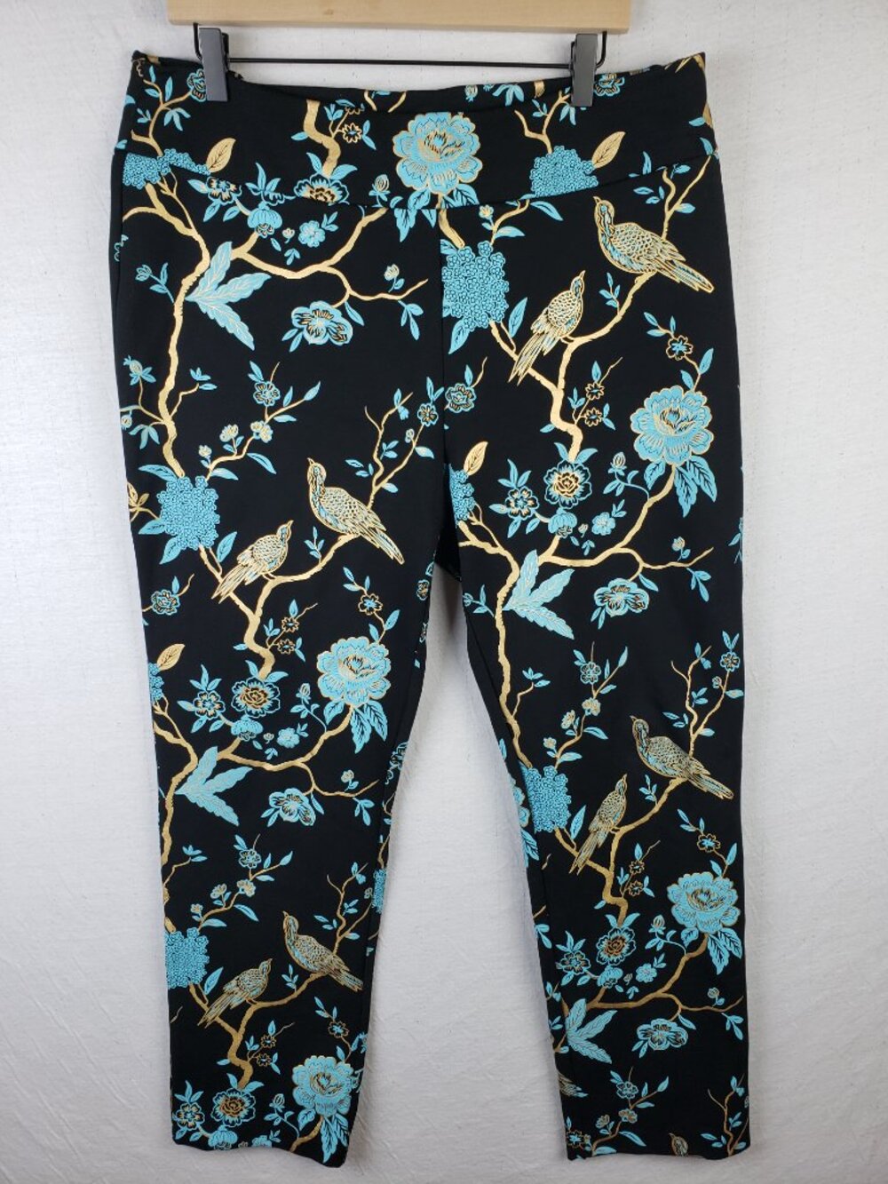 Soft Surroundings Chinoiserie Pants Ponte Foil Printed Floral Birds Boho size XL - Picture 2 of 11